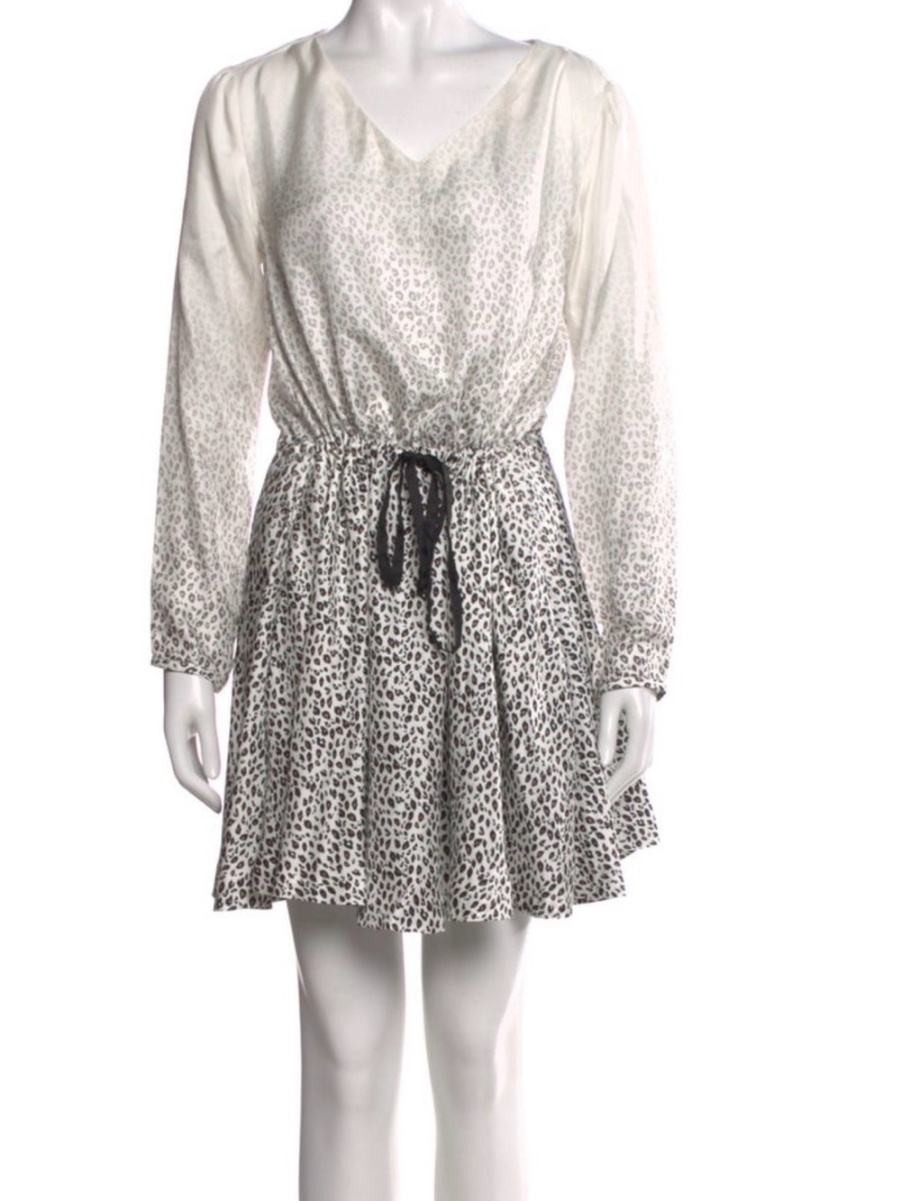 Band Of Outsiders White and Gray Animal Print Silk A-Line Dress